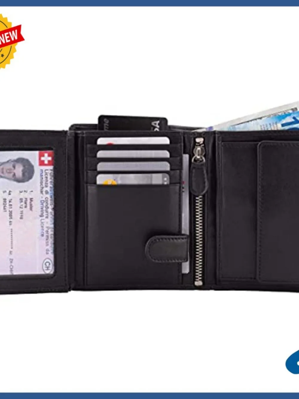 Men's Full Grain Leather Bifold Wallet RFID Blocking Large Capacity